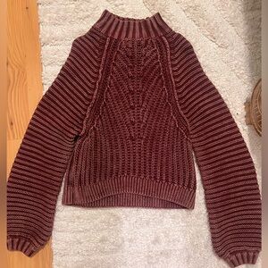 Free People Chunky Knit Sweater Mock Neck Cable Knit Size S